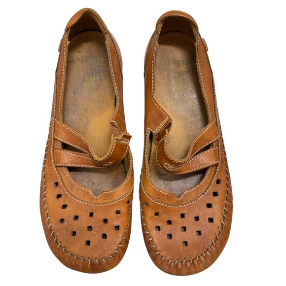 PIKOLINOS Mary Jane Leather Square Toe Slip-on Tan women's shoes size 37 / 7 - Picture 2 of 10